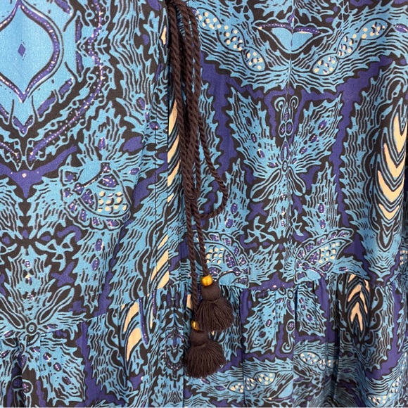 Figue Blue White Flowy Batik Print Bella Short Dress with Tassel Ties - Picture 8 of 10